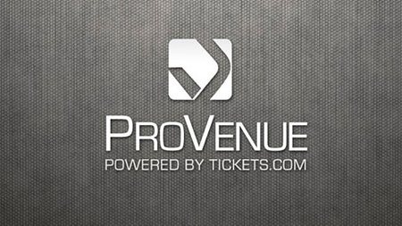 ProVenue logo, powered by Tickets.com, in white on a dark textured background
