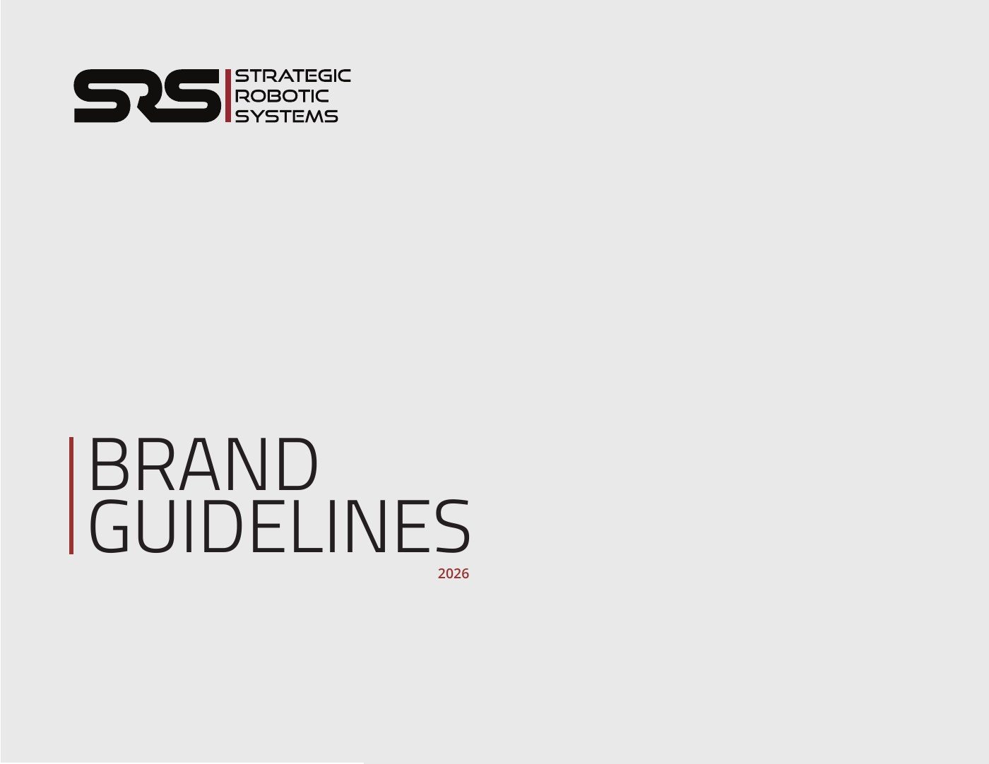 Cover of the SRS Brand Guidelines 2026 with the SRS logo and a red accent bar